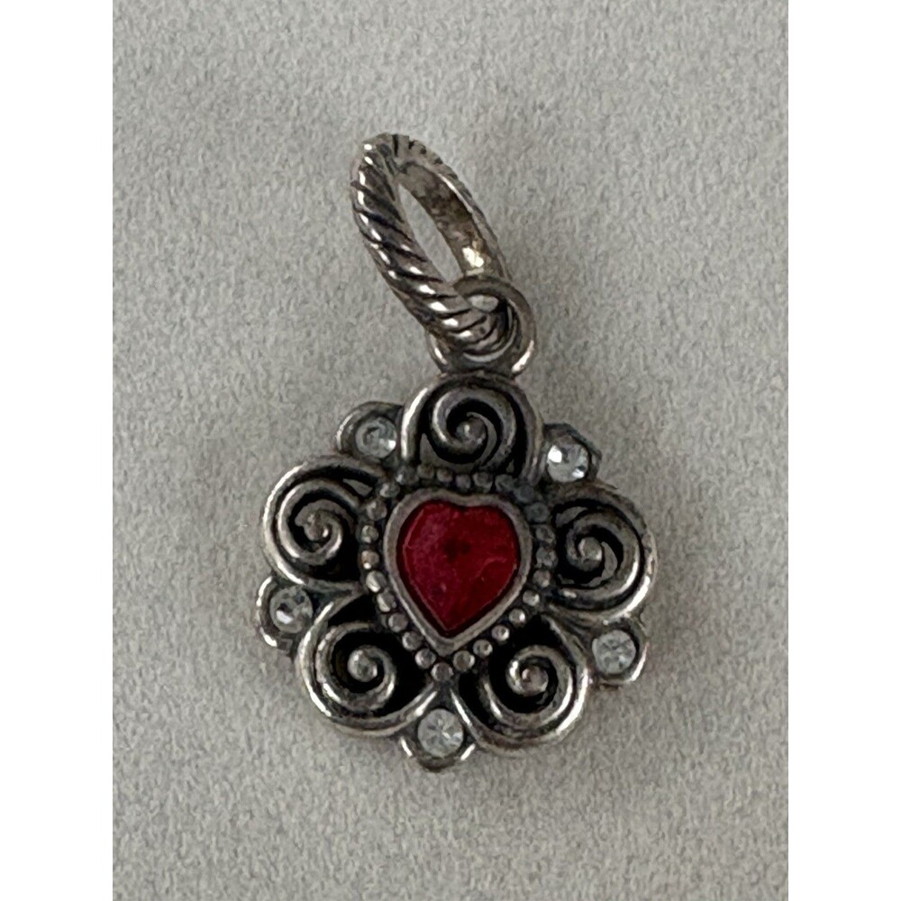 Brighton Birthstone Pendant Charm Silver Red Crystal Heart Reversible.